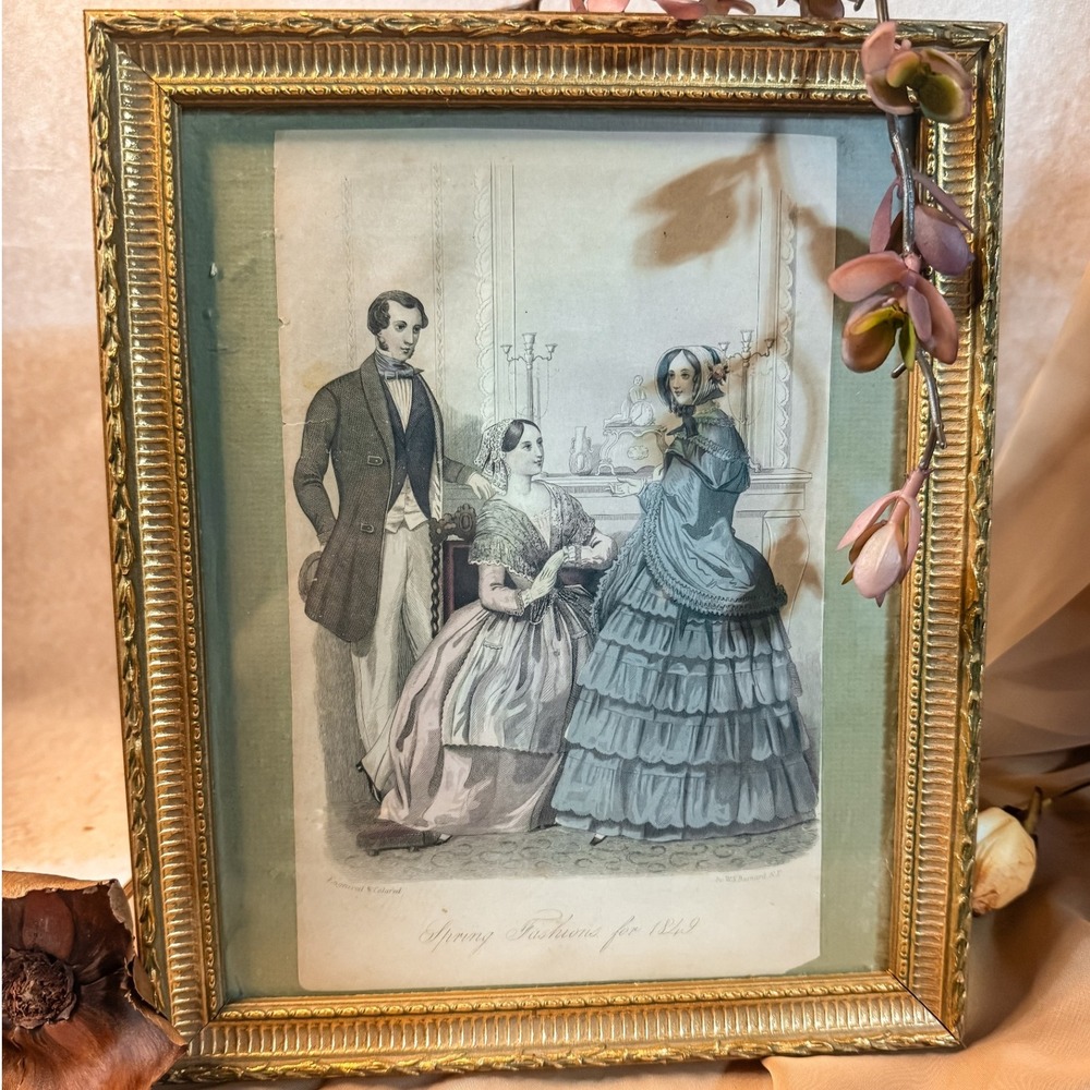 Antique French Engraving-Spring Fashions 1849